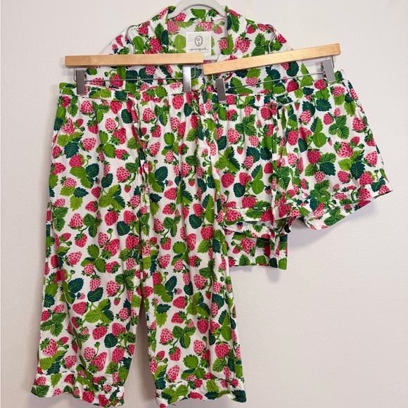 Printfresh Strawberry Fields 3pc pajama set Sz S top shorts cropped pants - Picture 10 of 16